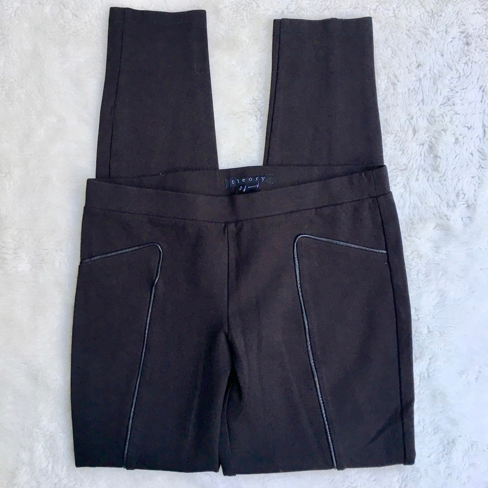 Theory Black Leggings with Leather Trim Size Small